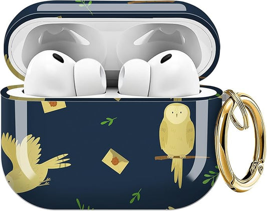 for AirPods Pro 3 Case, Compatible with AirPods Pro 3rd Generation Case (2025), Shockproof Protective Cover with Golden Carabine (Cute Owls and envelopes)