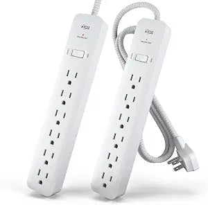 KMC 6-Outlet Surge Protector Power Strip 4 ft cord 2-Pack, 1080J Power Surge Protector, 4-Foot Long Braided Extension Cord with Multiple Outlets, Power Strip Surge Protector, 6 Power Outlet, Flat Plug