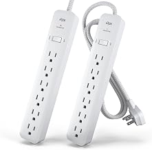 KMC 6-Outlet Surge Protector Power Strip 4 ft cord 2-Pack, 1080J Power Surge Protector, 4-Foot Long Braided Extension Cord with Multiple Outlets, Power Strip Surge Protector, 6 Power Outlet, Flat Plug - Image 1