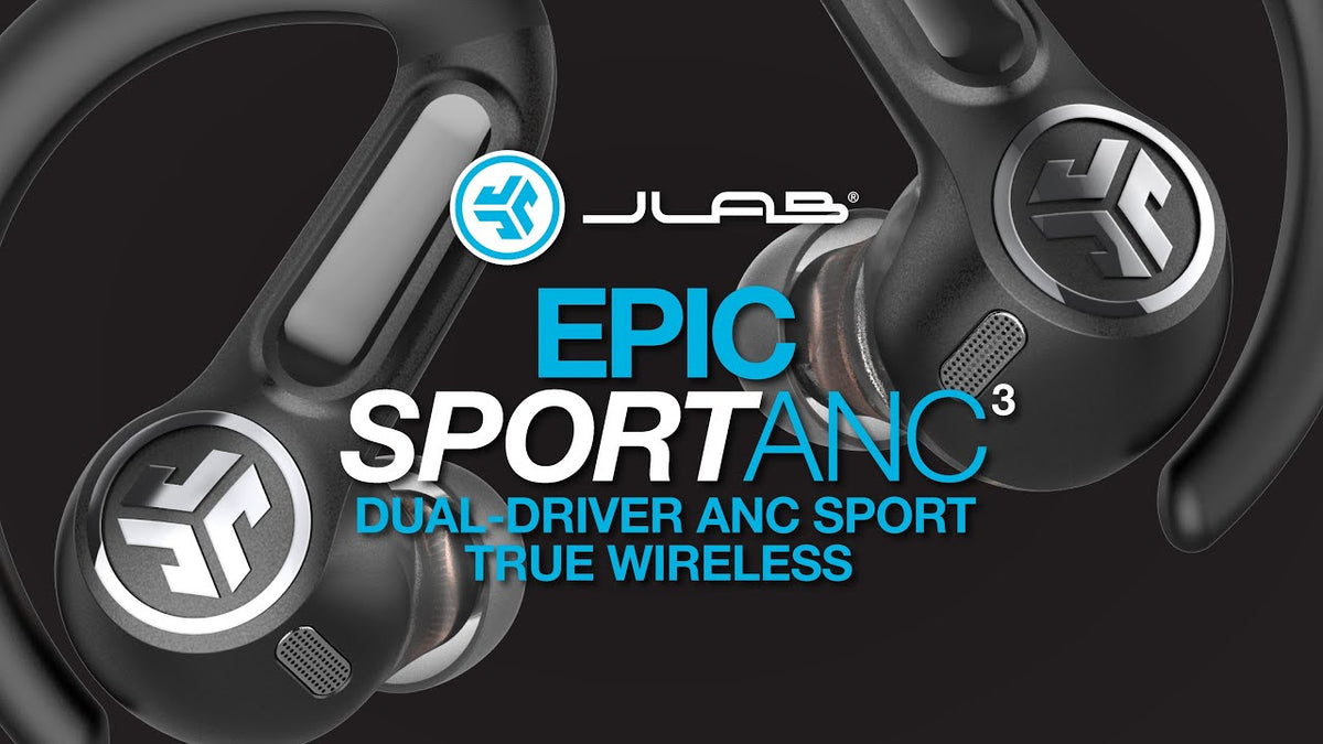 JLab, Epic Air Sport ANC 3, True Wireless Earbuds, Active Noise Cancelling, Bluetooth, Sport, Black