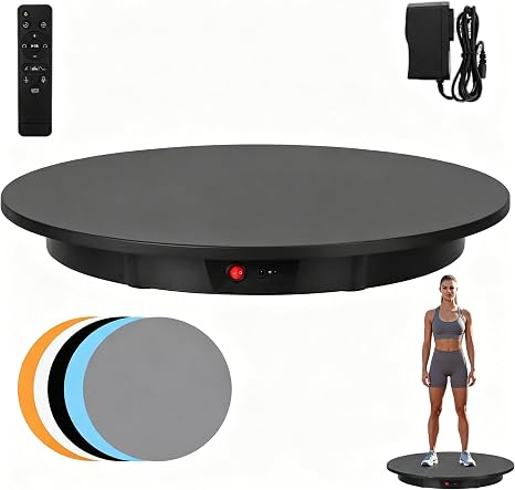 JAYEGT Motorized Rotating Display Stand, 350Lbs Load，360 Degree Electric Rotating Potography Turntable for Products Display，Live Show， Remote Control +5 Colors Backgrounds (Black/23.6Inch/Wired)