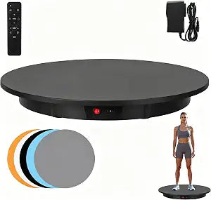 JAYEGT Motorized Rotating Display Stand, 350Lbs Load，360 Degree Electric Rotating Potography Turntable for Products Display，Live Show， Remote Control +5 Colors Backgrounds (Black/23.6Inch/Wired)