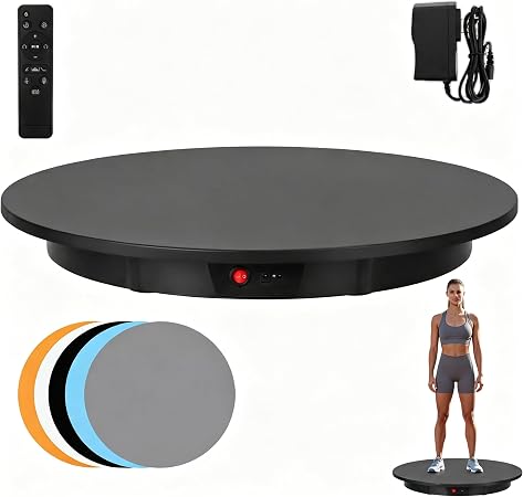 JAYEGT Motorized Rotating Display Stand, 350Lbs Load，360 Degree Electric Rotating Potography Turntable for Products Display，Live Show， Remote Control +5 Colors Backgrounds (Black/23.6Inch/Wired)