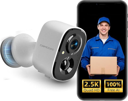 2.5K Wireless Home Security Cameras Outdoor WiFi, Non-Subscription AI Person Detection, 4MP Color Night Vision, Full Duplex 2-Way Audio, IP66 Waterproof Battery Powered, U.S. AWS Cloud