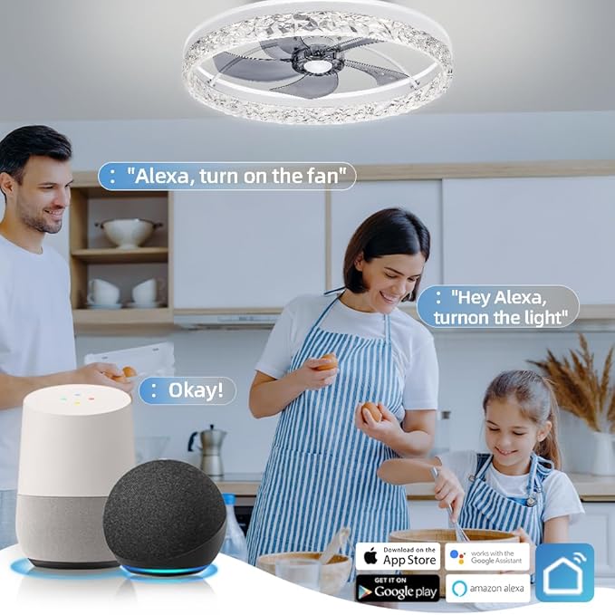 Ceiling Fan with Light,Low Profile Ceiling Fan,Flush Mount Ceiling Fan,Bluetooth Ceiling Fan with Speaker, Smart Ceiling Fan with Alexa&Google Assistant,Voice/APP/Remote Control