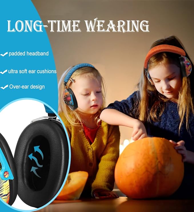 PROHEAR 032 2 Pack Kids Ear Protection, NRR 25dB, Adjustable Headband Safety Earmuffs for Sports Events, Concerts, Airports - Orange & Blue