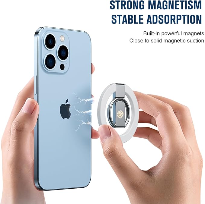Pink Ergonomic Phone Ring Holder Magnetic Kickstand iPhone 11 12 13 14 15 16 17 Pro Max Samsung Galaxy S24 Ultra Anti-Slip Grip 360° Adjustable Foldable Finger Loop Wireless Charging Lightweight