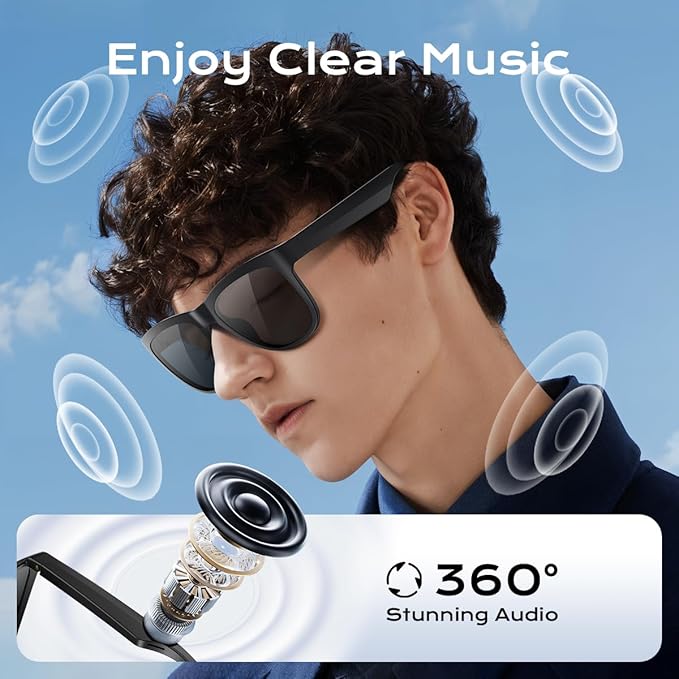 Bluetooth Glasses for Women & Men, Smart Audio Sunglasses for Men with Built-in Speakers, UV400 Protection, Wireless Music & Calls, Lightweight Frame, Touch Control Compatible with iOS/Android