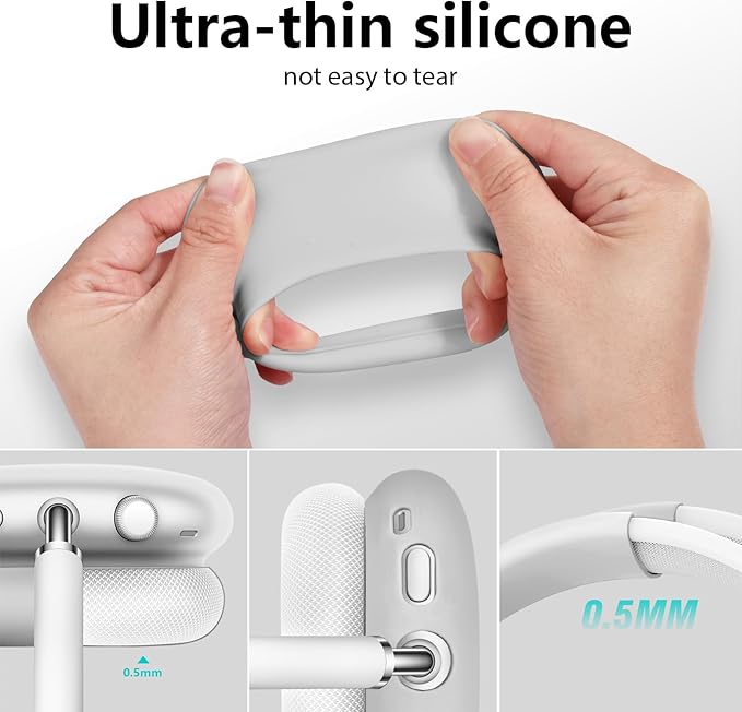 Case for Airpods Max Headphones, Ear Pad Case Cover/Ear Cups Co ver/Headband for AirPods Max (USB-C/Lightning)(2024/2020), Silicone for Apple Airpod Max, Accessories Cases(Gary)