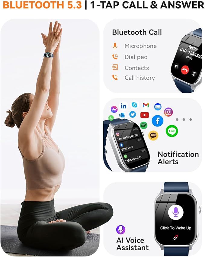 Smart Watches for Women Men, Fitness Tracker Watch with 110 Sports Modes, Step Counter/Sleep Monitor/Pedometer, IP68 Waterproof, Bluetooth Call & Music Control Smartwatch for iPhone/Android,Blue