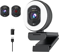 4K Webcam with Ring Light & Built-in Microphone for PC Streaming