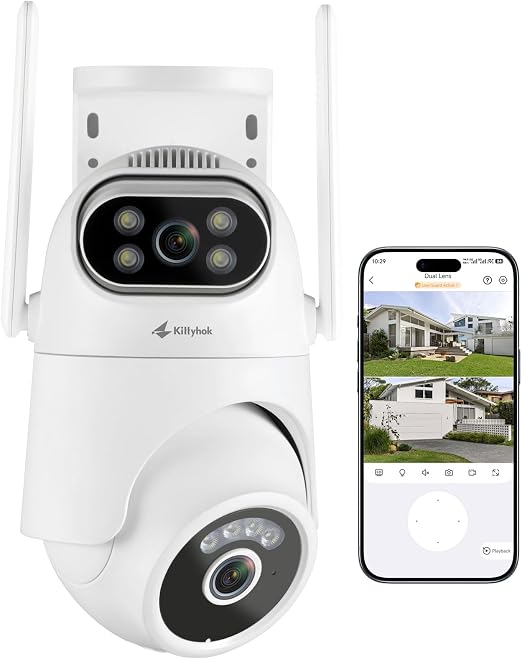 Kittyhok Home Security Camera System Wireless, Dual Lens 2K Outdoor Cameras