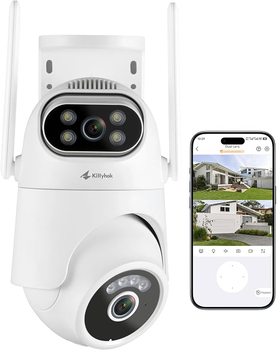 Kittyhok Home Security Camera System Wireless, Dual Lens 2K Outdoor Cameras