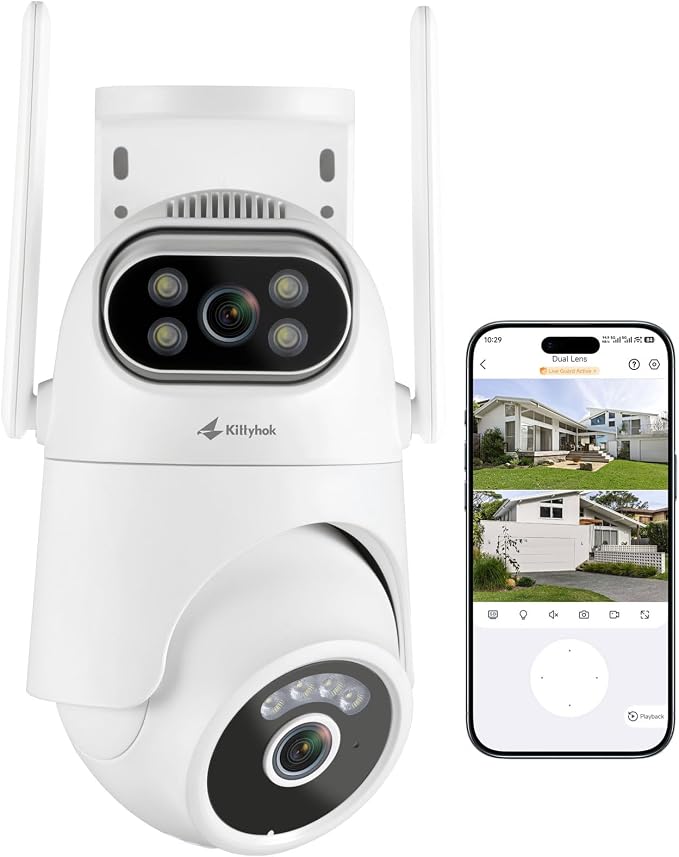 Kittyhok Home Security Camera System Wireless, Dual Lens 2K Outdoor Cameras