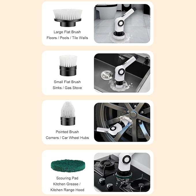 Dpofirs Electric Spin Scrubber, Cordless Cleaning Brush, Bathroom Shower Scrubber with Long Handle Adjustable, Power Cleaner with 8 Brush Heads, 3 Speeds