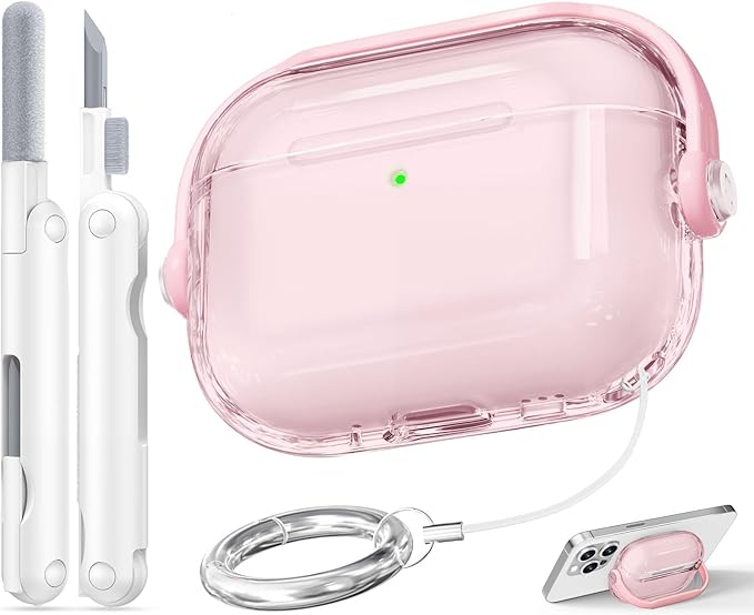 for Airpods Pro 3 Case,Safety Lock Cases for Apple Airpod Pro 3 (2025) with Phone Stand & Cleaner Kit,Drop Protection Air pods Pro3 Case Cover for Men Women with Keychain,Clear Pink