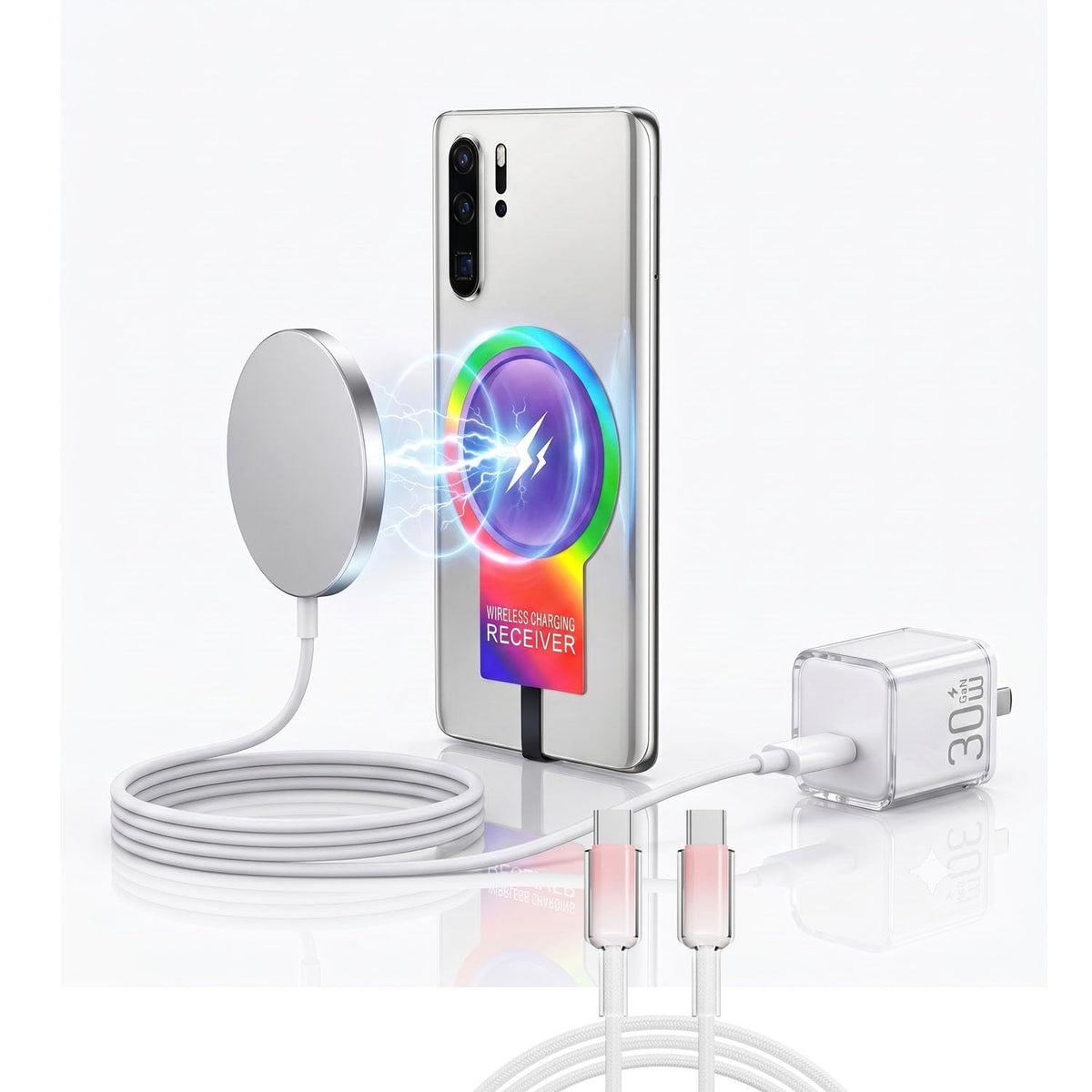IVY 4-in-1 Magnetic Wireless Charging Station Kit, 25W Qi2 Wireless Charger Pad, 30W GaN Fast Charger Block, USB C Cable, QI Wireless Charging Receiver Adapter for Google Samsung Android Phone