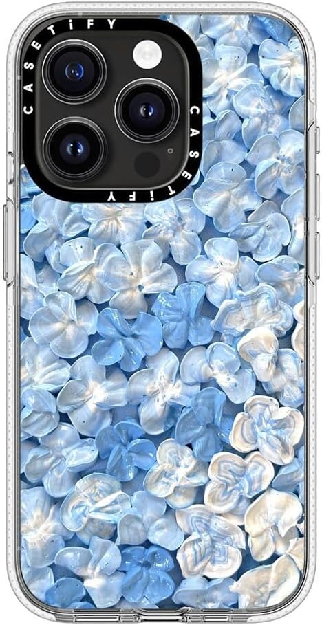 CASETiFY Clear iPhone 15 Pro Case [Not Yellowing / 6.6 ft. 3X Military Grade Drop Protection/Compatible with Magsafe] - Blue Hydrangea - Clear