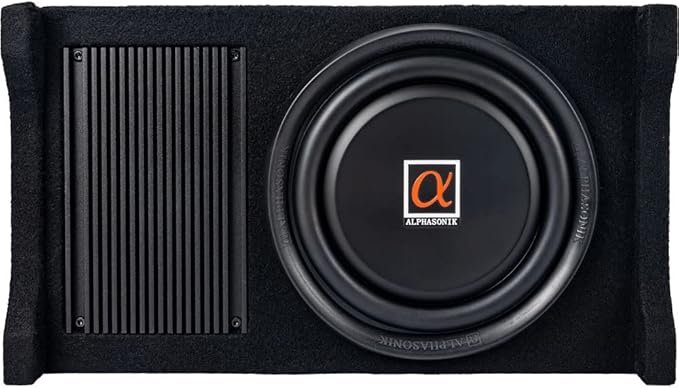 Alphasonik AS80A 8" 600 Watts with a Built-in Amplifier Down-Firing Shallow Mount Enclosed for Tight Spaces in Cars and Trucks, Slim Thin Loaded Subwoofer Air Tight Sealed Bass Enclosure