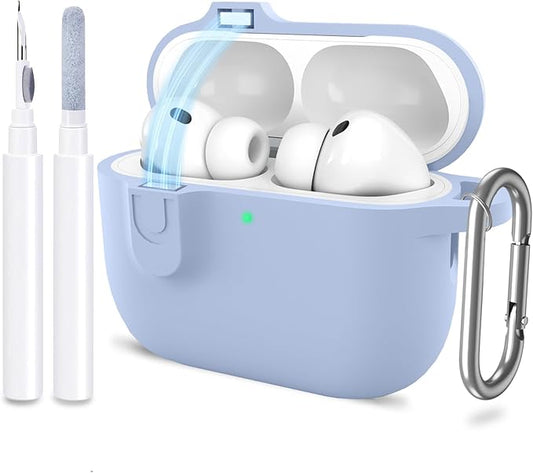 ATUAT for AirPods Pro 3 Case with Magnetic Lid Lock, Protective Soft Silicone Cover with Keychain Cleaner Kit for Women Men for Apple AirPods Pro 3rd Generation(2025), Front LED Visible, Light Blue