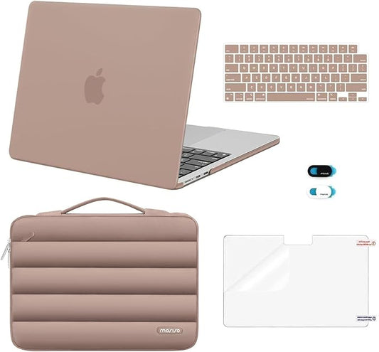 MOSISO Compatible with MacBook Air 13 inch Case M5 2026 M4 2025 M3 M2 2024-2022 A3449 A3240 A3113 A2681, Hard Case&Puffy Bag&Keyboard Cover&Webcam Cover&ScreenFilm for MacBook Air 13.6, Bronze Brown