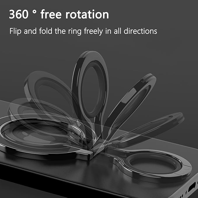 Magnetic Phone Ring Stand for MagSafe, Adjustable Silicone Finger Grip Holder with Kickstand, Compatible with iPhone 16/15/14/13/12 Series & Android Devices – 8D Black