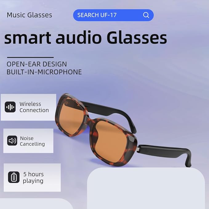 Bluetooth Audio Smart Sunglasses with Speakers, UV400 Protection Blue Light Blocking Glasses for Men Women