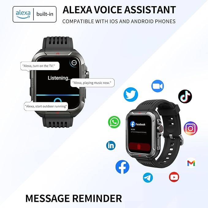 KEEPONFIT Smart Watch for Men, Answer/Make Bluetooth Calls, Metal Frame 1.8" Alexa Built-in Fitness Tracker with IP68/100 Sports Modes/Heart Rate/SpO2/Stress/Sleep Monitor for iOS/Android (Black)