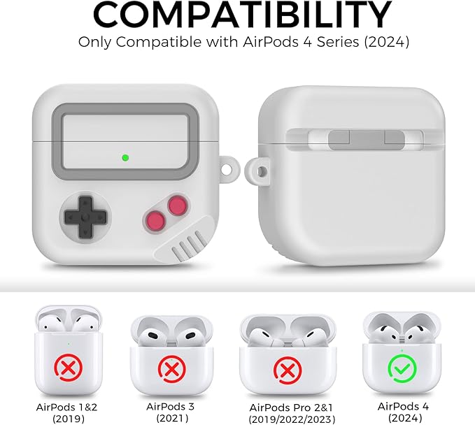 AirPods 4 Case, Silicone Game Design 2024 Case for Apple AirPods 4 Generation with Active Noise Cancellation, Cute Cover for AirPod 4 Gen for Women/Men (Light Grey)