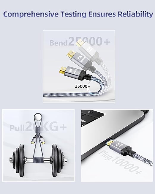 8K Fiber Optic HDMI Cable 40 Feet, Long HDMI 2.1 Cable High Speed Unidirectional 8K@60Hz HDMI Braided Cord Support eARC/Dynamic HDR/HDCP/3D,Compatible with PS5 PS4/HDTV/Xbox Series
