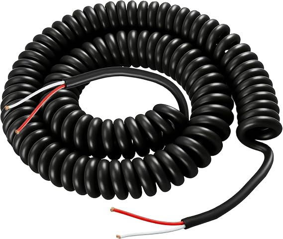 Coil Cord 2 Wire | Retractable Spring Coiled Extension Cord 3 Ft to 15 Ft