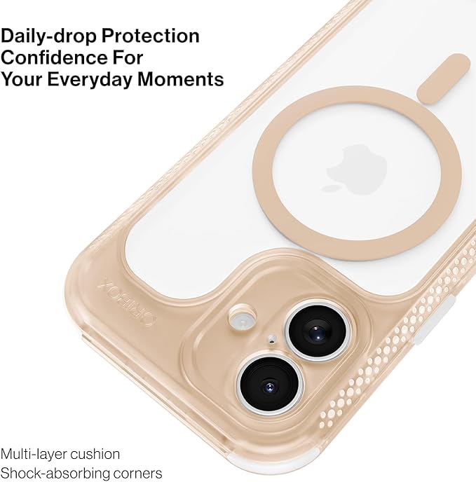 ORIbox Seralyn Series for iPhone 16 Case - MagSafe Compatible, Triple-Layer Shockproof Protection, Crystal-Clear Back with Elegant Matte Frame(6.1", Champagne Glow)