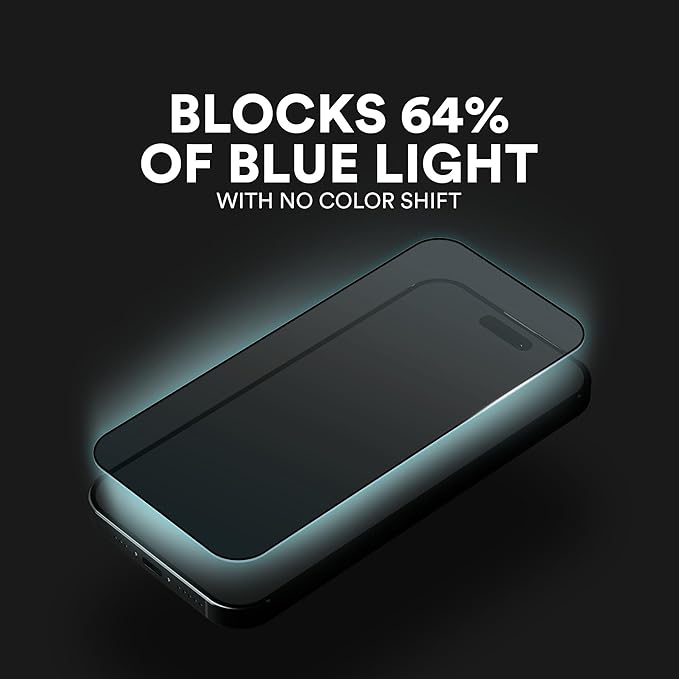 BodyGuardz Apex Blue Light Compatible with iPhone 16 Pro Screen Protector - Extreme Impact Technology With Retina Protection - Anti-Dust Installation - 9H Hardness - Case-Friendly