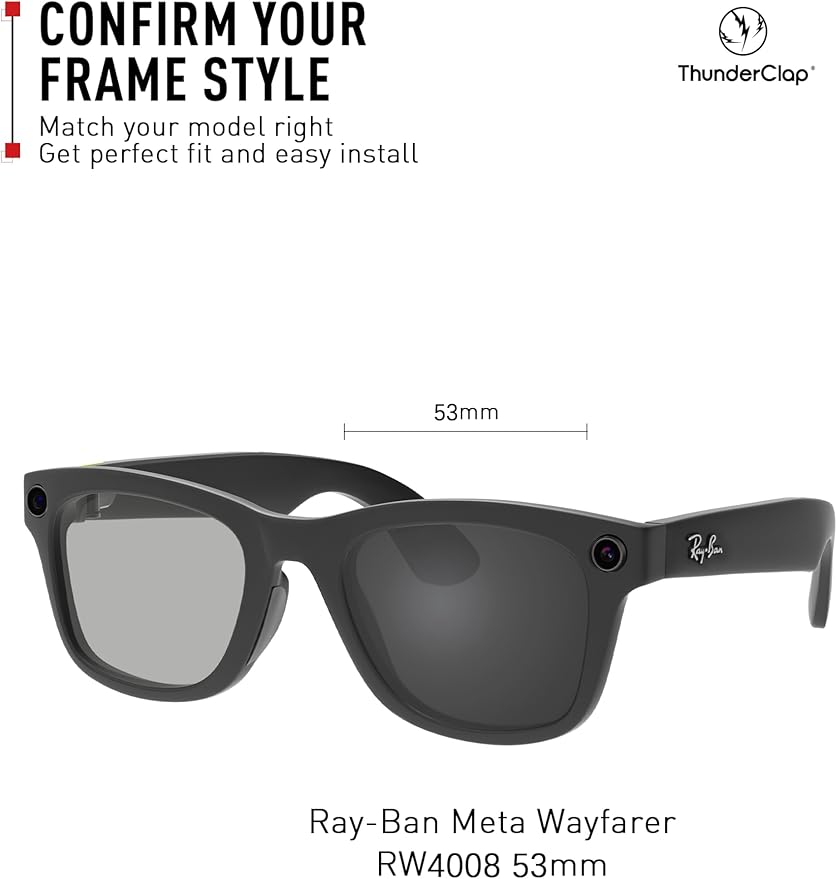 ThunderClap POLARIZED Replacement Lenses Compatible with Ray-Ban Meta Wayfarer RW4006 50mm | RW4008 53mm Smart Glasses