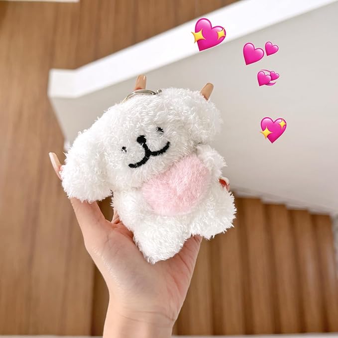 Yatchen Furry Case for AirPods 1&2, Funny Cute 3D Cartoon Plush Bear Design, Fluffy Soft Warm Cover, Keychain Anti-Fall Protective Case, Apron Bear