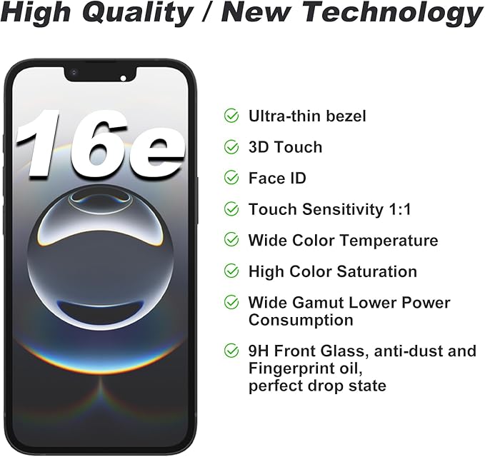DIGI4U LCD for iPhone 16e Screen Replacement, 6.1''[3D Touch][Small Notch] Screen for iPhone 16e Display Digitizer Assembly, with Repair Tools for iPhone 16e LCD