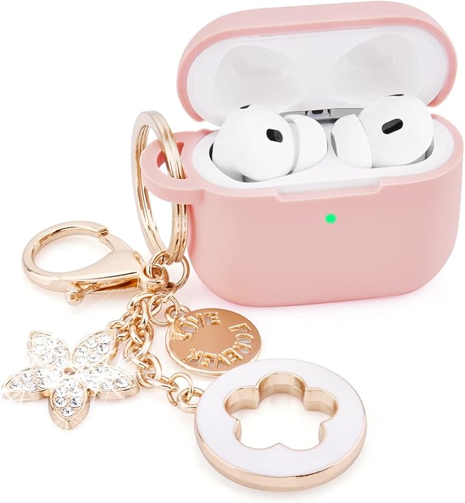 Case for Airpods Pro 1st 2nd Generation - VISOOM Airpods Pro 1/2 Cases Cover Women Silicone iPod Pro 2 Earbuds Wireless Charging Case Girl Bling Keychain for Apple Airpod Gen Pro 2