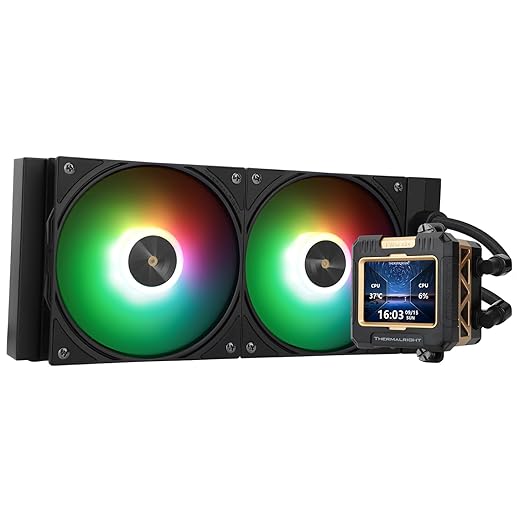 Thermalright FW240 Black ARGB CPU AIO Cooler,PC 240 Specification Water Cooler System,IPS LCD Screen with 320 * 240 Resolution,for AM5&Intel LGA1700/1851,CPU Cooler Comes with 2.4-inch LCD Display