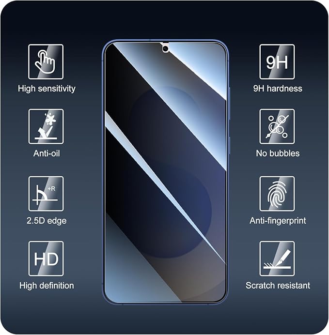 3*Privacy Screen Protector for Samsung Galaxy S24+/S24 Plus/S25+/S25 Plus with a Installation Alignment Aid, Anti-Spy Tempered Glass Film, Private Black Protection, [Shatterproof][ Shockproof]