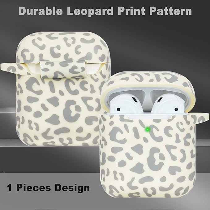 Leopard Silicone Compatible with Airpods Case, Gawnock Soft Earpod Case Flexible Compatible with Airpods 2nd/1st Generation Print Cover for Women Girls with Keychain - Beige Leopard Cheetah