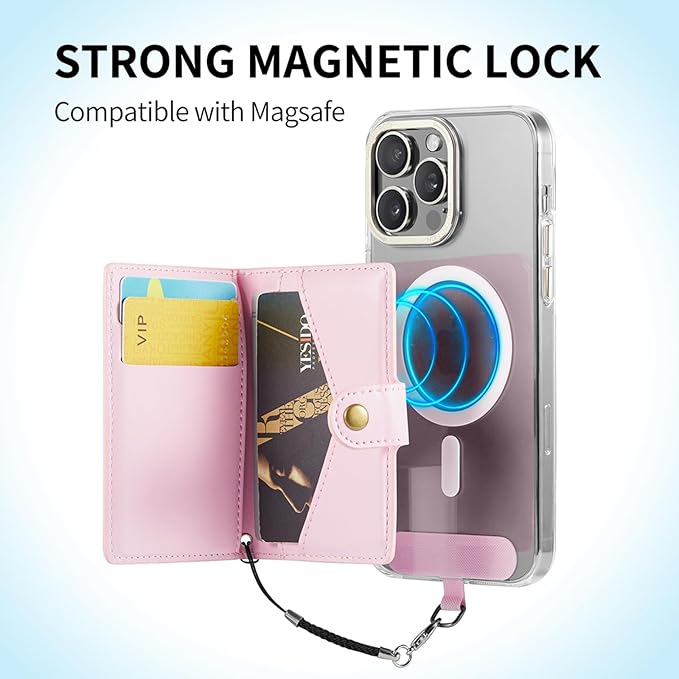 for Apple Magsafe Wallet,PU Leather Magnetic Wallet for iPhone 17/16/15/14/13/12 pro Max/Mini/plus,6 Card Holders with RFID Blocking (Light pink)