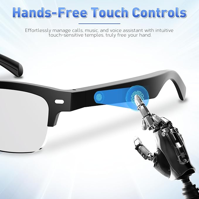 Smart Glasses, Bluetooth Blue light Glasses with Half Frame Design, Color-Change Lenses, Open-Ear Speakers, Intelligent Control, Wearable Tech Bluetooth Glasses for iPhone Android Music/Calls