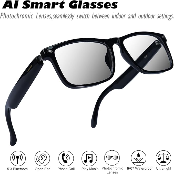 AI Smart Glasses Polarized Audio Sunglasses with Speaker Translation Glasses 164 Language Open Ear Sound Mic Blue Light Glass UV Protection Outdoor Glass for Women Men