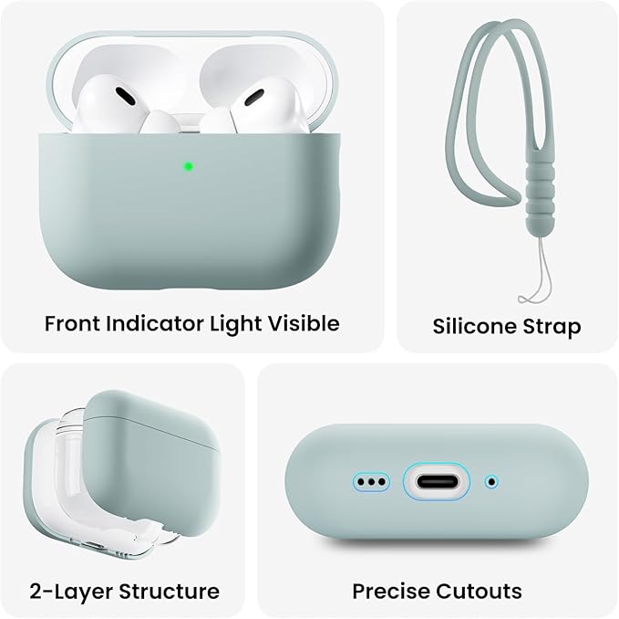 ORNARTO Compatible with AirPods Pro 3 Case 2025, Full Protective Hybrid Silicone for AirPods Pro 3rd Generation Case, Front LED Visible Skin Cover-Mint Green