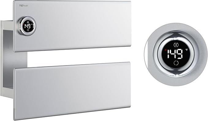 P&Bhusri Electric Heated Towel Rack, Silver Towel Warmer with Adjustable Temperature (98–149°F) and Timer (1-24h, On), Fast Heating and Drying for Bathroom, Memory & Remote Control Compatible
