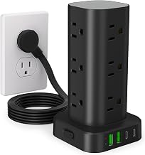 6FT Power Strip Tower Surge Protector, 12 Wide Spaced Outlets, 4 USB - Image 1