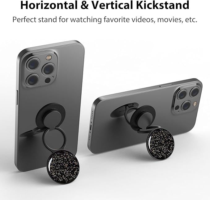 Phone Grip Holder, Phone Ring Holder Finger Kickstand, Adjustable Metal Cell Phone Rings Gripper Stand Work with Magnetic Car Mount for iPhone Samsung &Other Phones - Sky Black