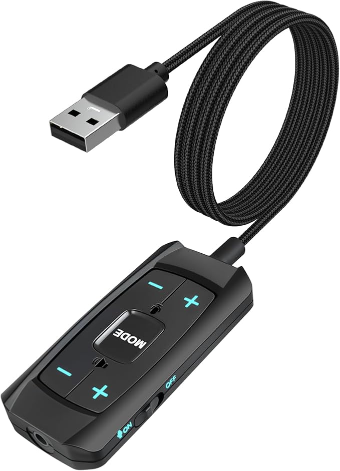 USB Sound Card Virtual 7.1 Surround Sound USB to 3.5mm Jack Audio Adapter Cable External Sound Card for PC/PS4/PS5/Mac/Gaming Headset, with Mute/Volume Control, 6.5ft, Audio Control Box, Plug and Play