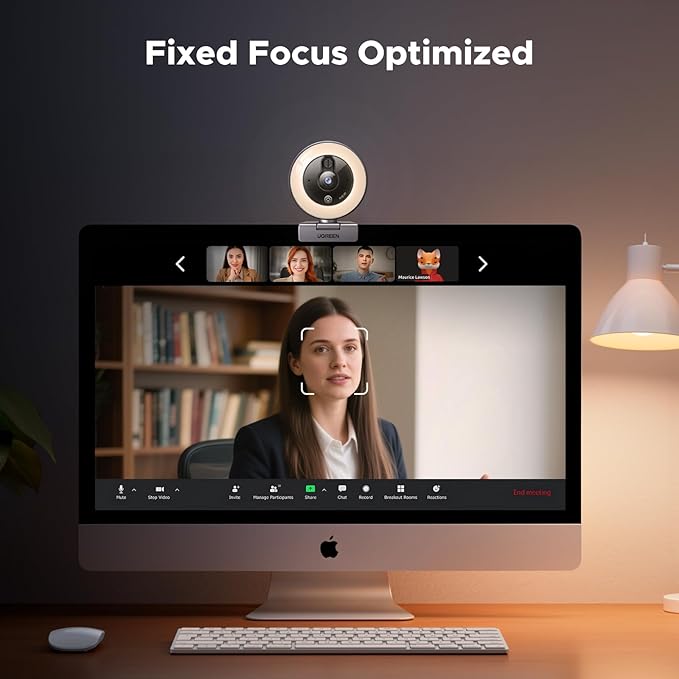 2K Webcam with 4-Level Ring Light and Noise Canceling Microphone for Video Calls Streaming and Remote Work