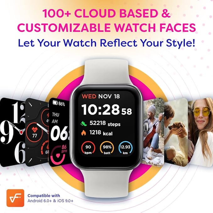 OCTANDRA Go VeryFit 1.69" Smart Watch - Heart Rate Blood Oxygen Saturation Sleep Monitor - Step Counter Pedometer - 5ATM Exercise Activity Fitness Tracker Watches for Men Women (ID207) (Black & White)